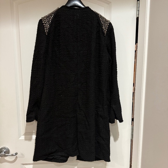 Zara Black  tweed mid length jacket with embellished shoulders - Picture 1 of 4